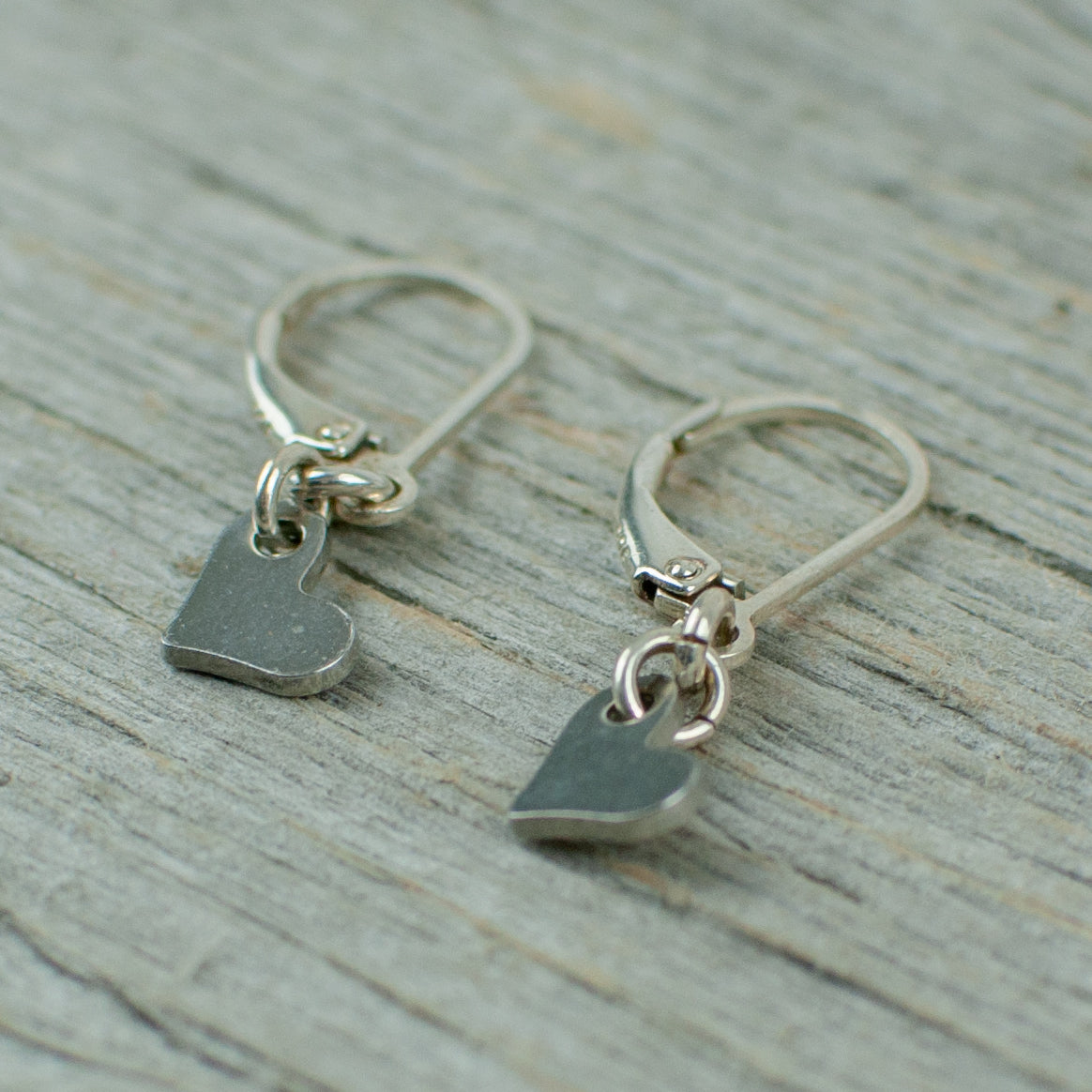 Stainless steel heart earrings with sterling silver hooks - Lisa Young Design