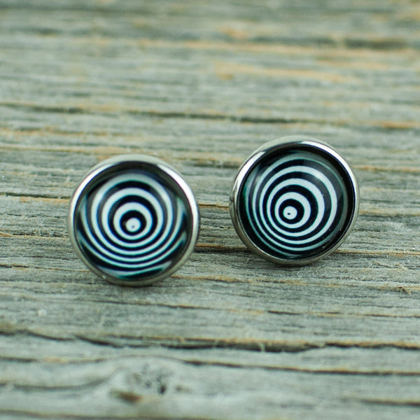 Black and white swirl 10mm stud earrings