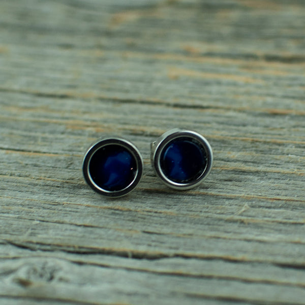 Vintage blue glass with starburst  6mm stainless steel studs