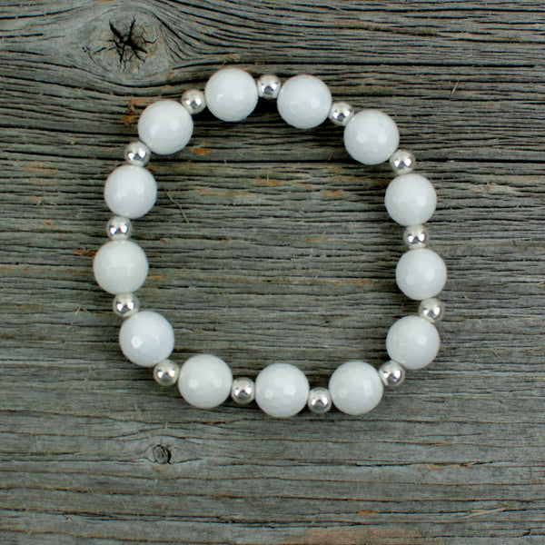 Sterling Silver and Large White Agate Bead Bracelet- Golf ball Bracelet - Lisa Young Design