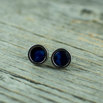 Vintage blue glass with starburst  6mm stainless steel studs