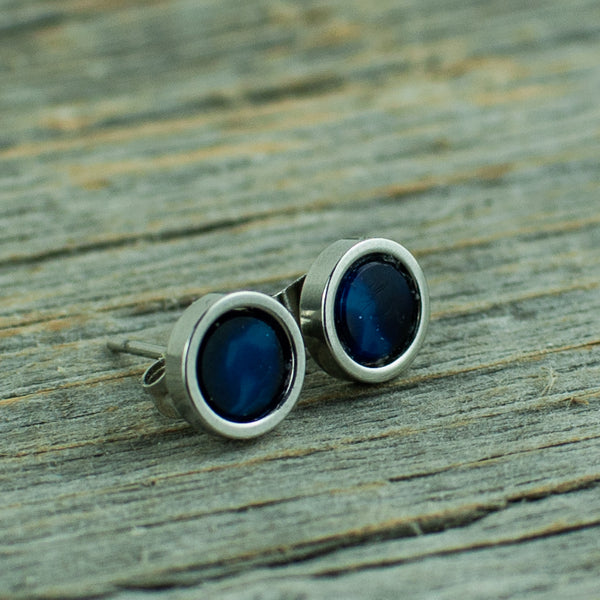 Vintage blue glass with starburst  6mm stainless steel studs