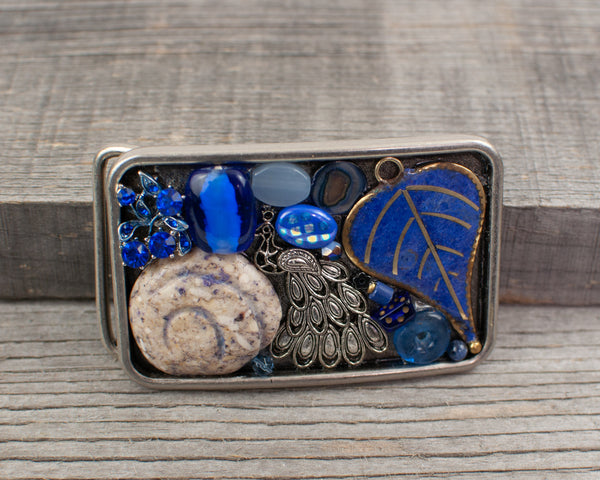 Blue peacock theme Belt Buckle - Lisa Young Design