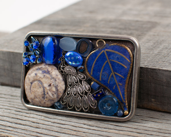 Blue peacock theme Belt Buckle - Lisa Young Design