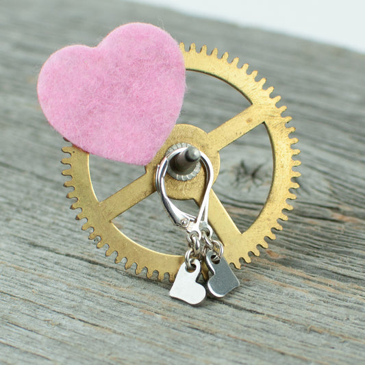 Stainless steel heart earrings with sterling silver hooks