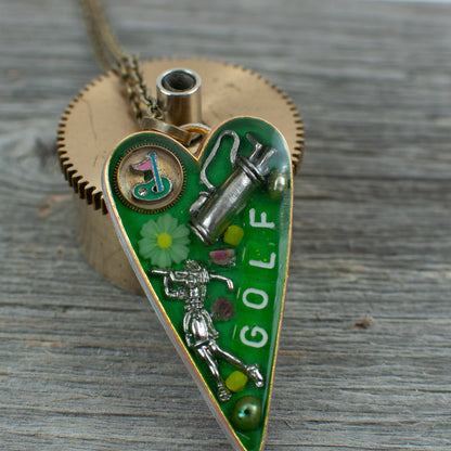 Golf theme necklace Long heart - Lisa Young Design