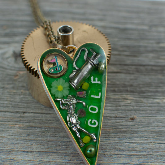 Golf theme necklace Long heart - Lisa Young Design