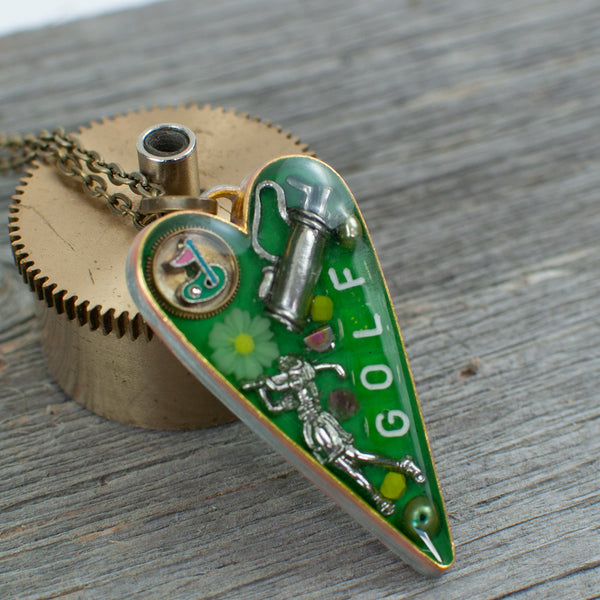 Golf theme necklace Long heart - Lisa Young Design