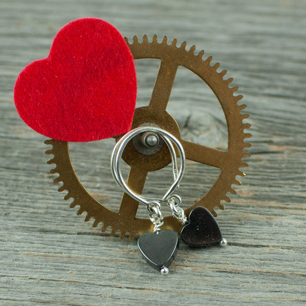 Hematite Heart and sterling silver earrings