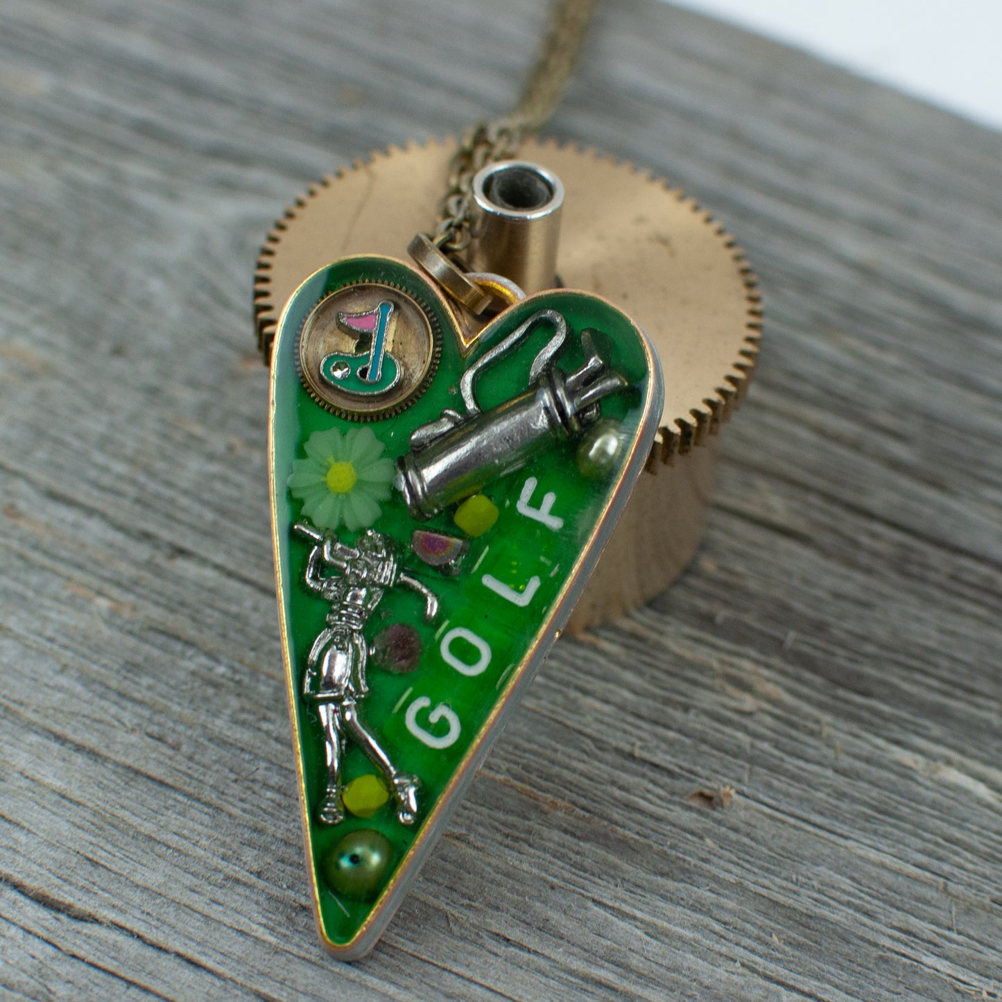 Golf theme necklace Long heart - Lisa Young Design