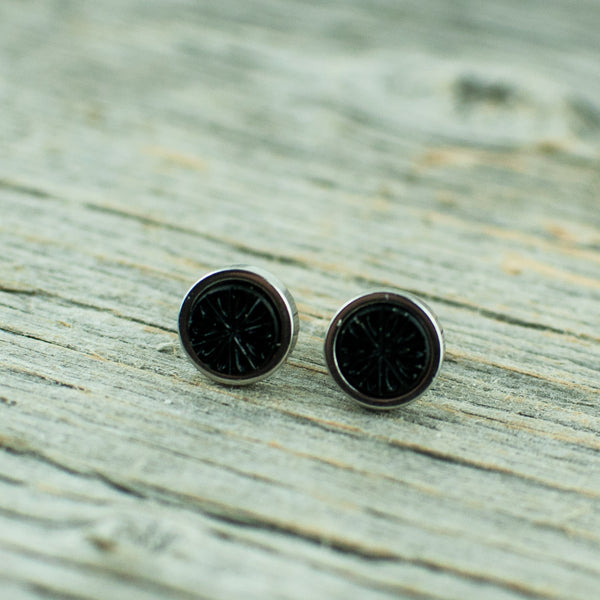 Vintage black glass with starburst  6mm stainless steel studs