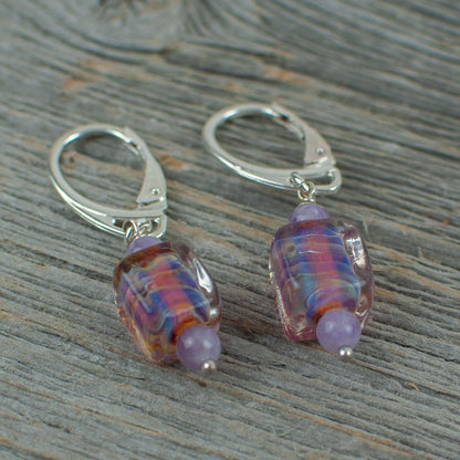 Lavender borosilicate cube earrings