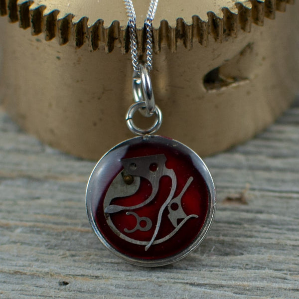 Red Micro watch gear Necklace