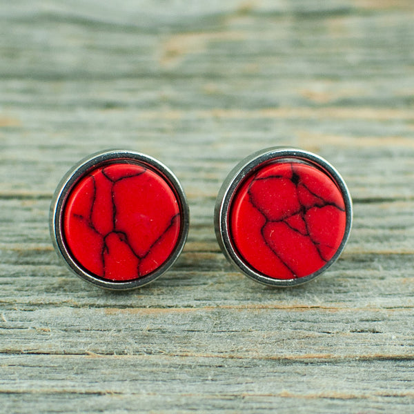 Red Turquoise 10mm stainless steel studs