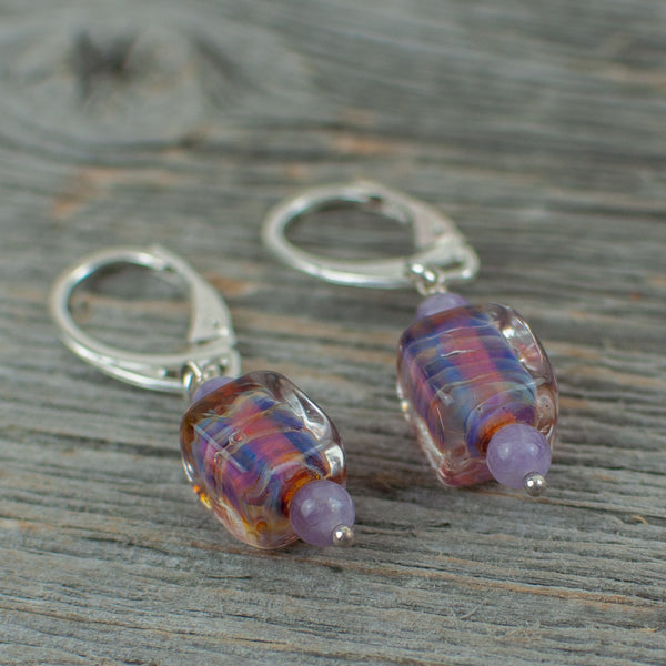 Lavender borosilicate cube earrings