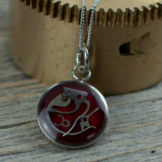 Red Micro watch gear Necklace