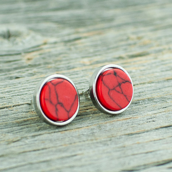 Red Turquoise 10mm stainless steel studs