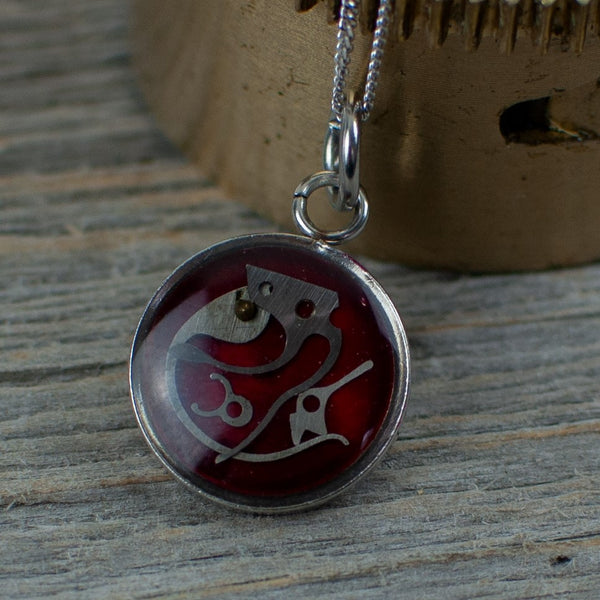 Red Micro watch gear Necklace