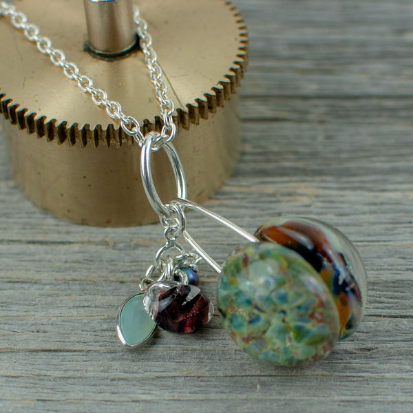 Blue borosilicate glass ball and silver necklace