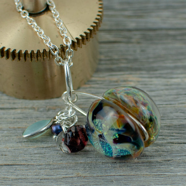 Blue borosilicate glass ball and silver necklace