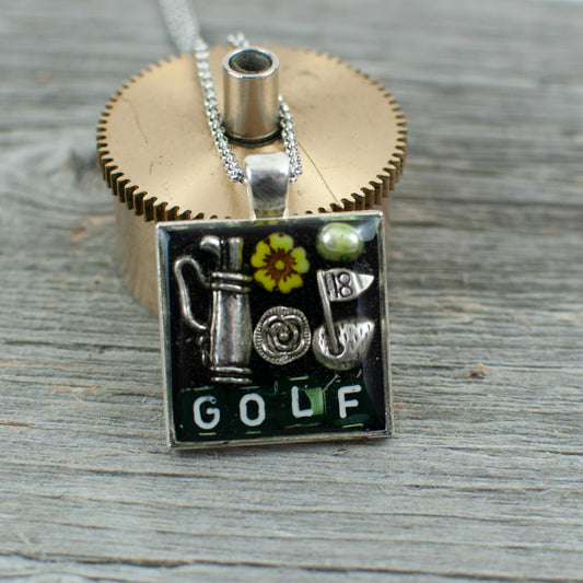 Golf theme necklace - square - Lisa Young Design