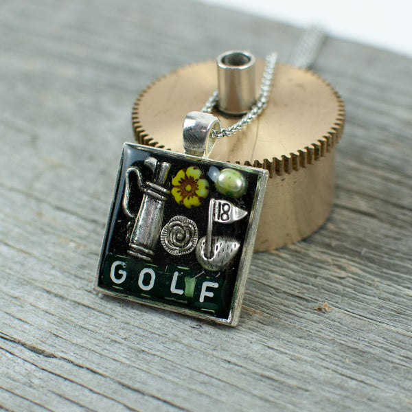 Golf theme necklace - square - Lisa Young Design