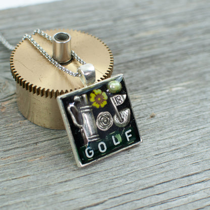 Golf theme necklace - square - Lisa Young Design