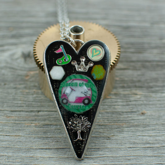 Golf theme necklace Long heart - Lisa Young Design