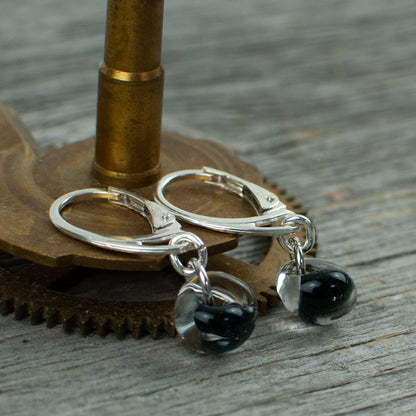 Black borosilicate glass teardrop and silver earrings