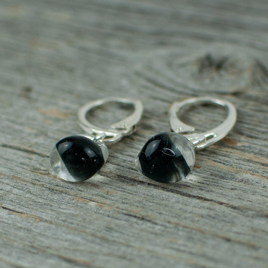 Black borosilicate glass teardrop and silver earrings