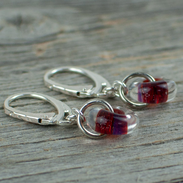 Red borosilicate glass donut  earrings