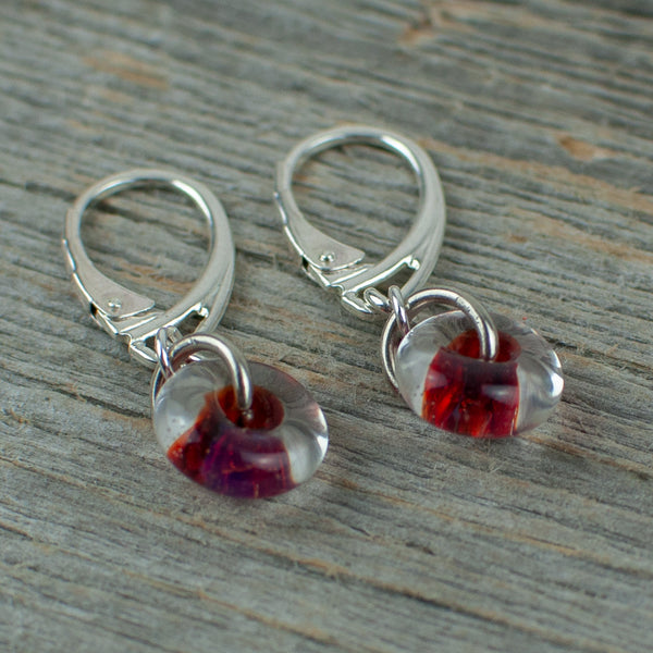 Red borosilicate glass donut  earrings