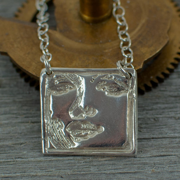 Ladies Face  Silver  Art Clay Necklace with 16 inch Sterling Silver chain