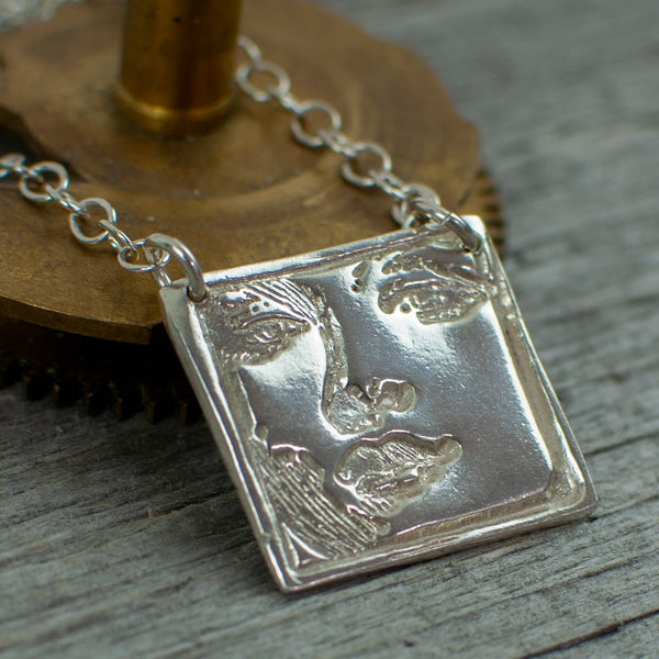 Silver Art Clay Swirl Square Necklace