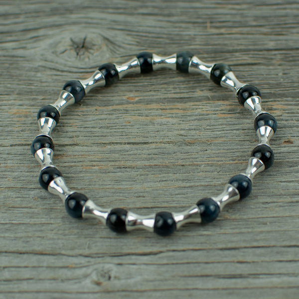 Dark Blue tiger eye and silver Bead Bracelet