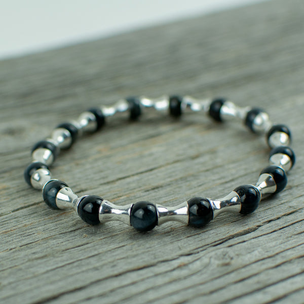 Dark Blue tiger eye and silver Bead Bracelet