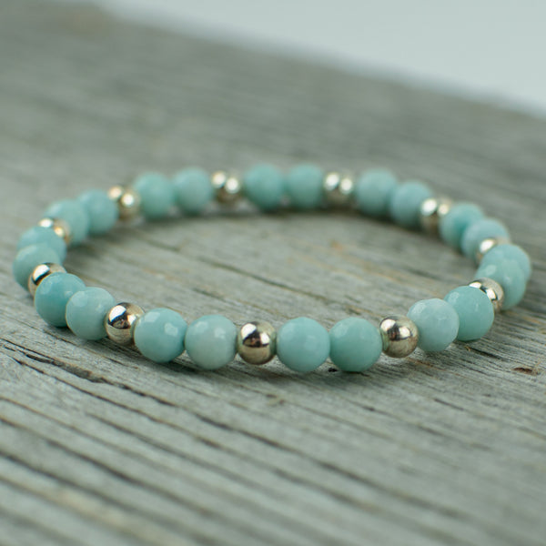 Faceted Amazonite and Sterling silver Bead Bracelet