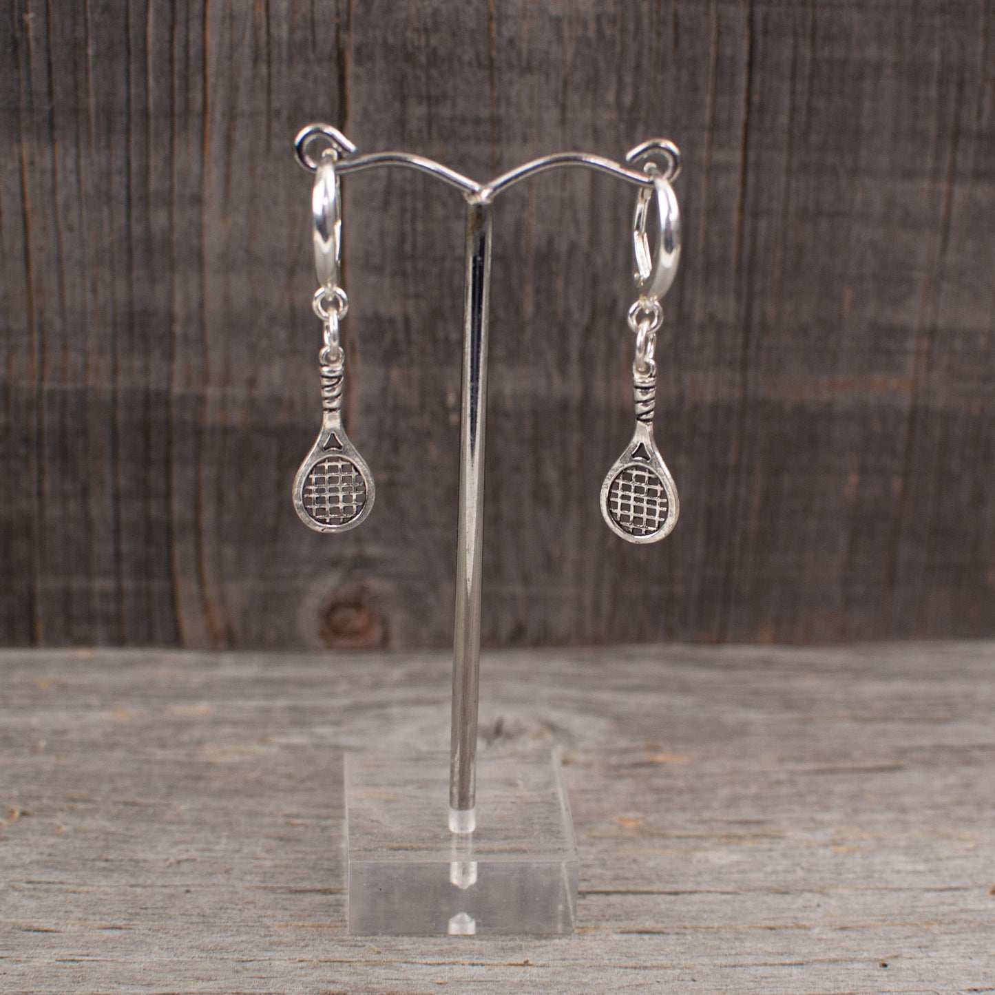 Tennis racquet charm  Silver earrings - Lisa Young Design