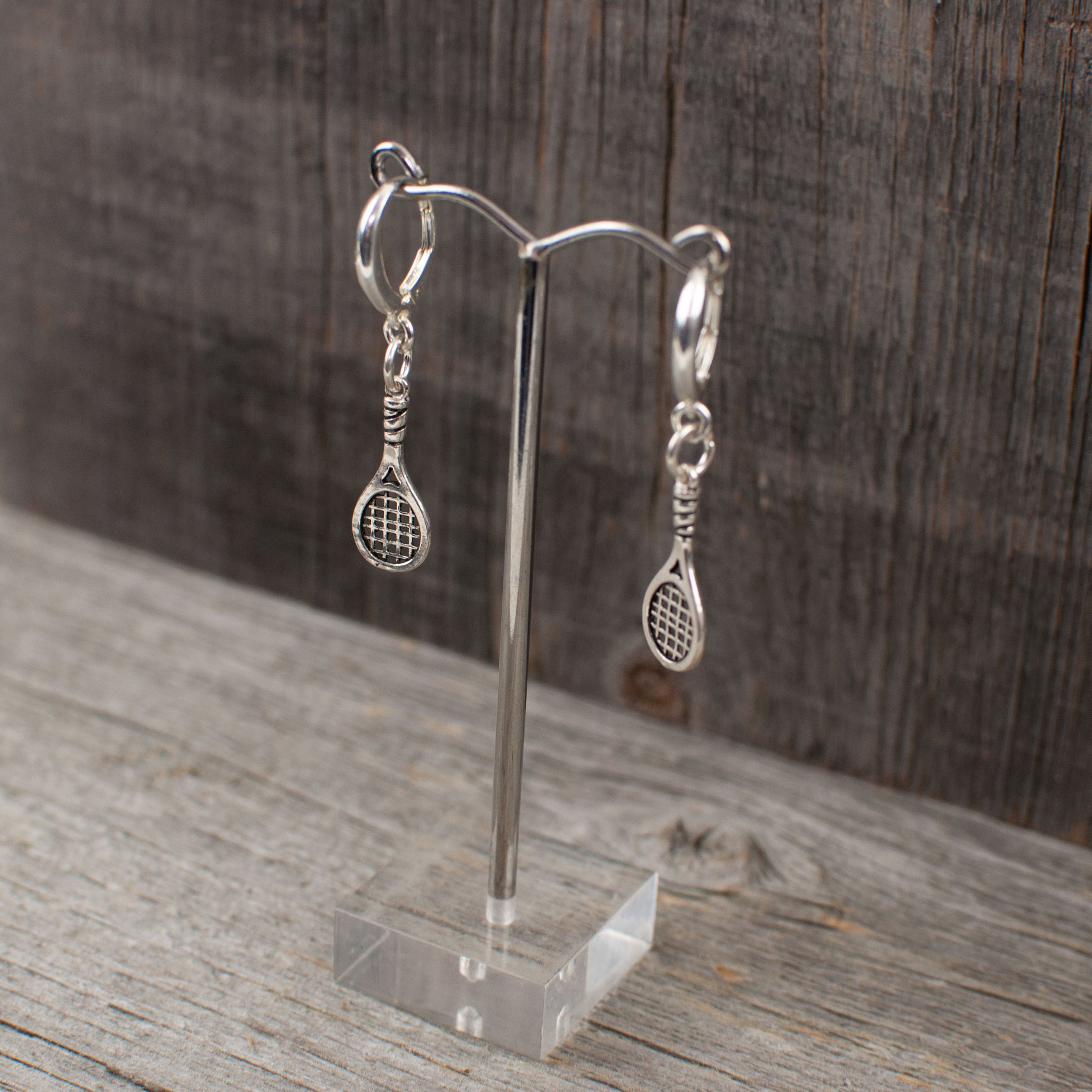 Tennis racquet charm  Silver earrings - Lisa Young Design