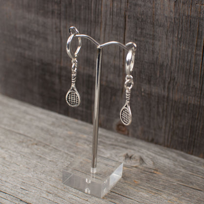 Tennis racquet charm  Silver earrings - Lisa Young Design