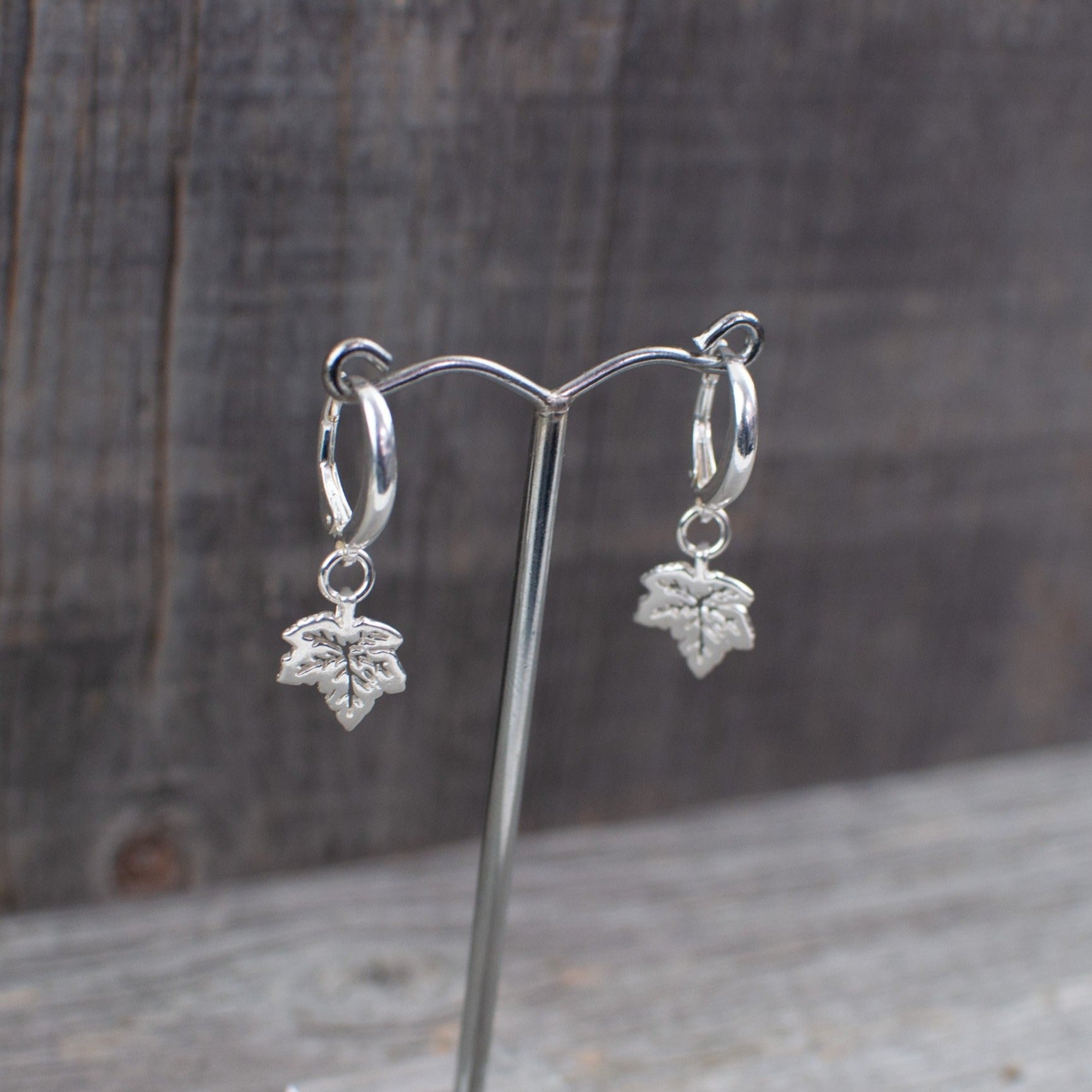 Maple leaf charm silver earrings - Lisa Young Design