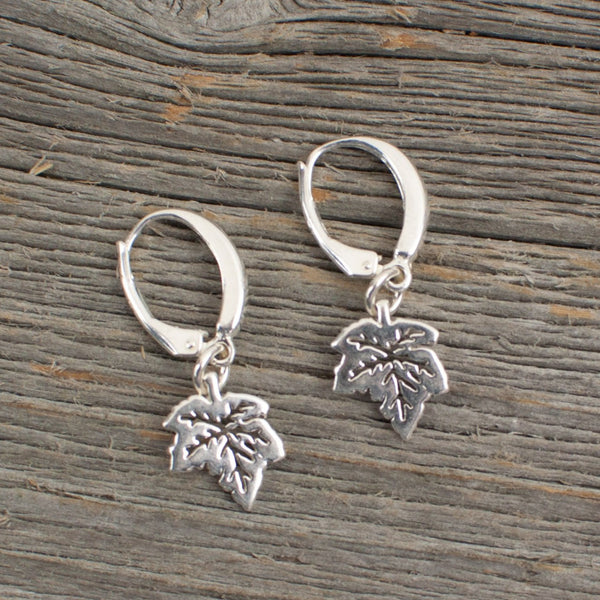 Maple leaf charm silver earrings - Lisa Young Design