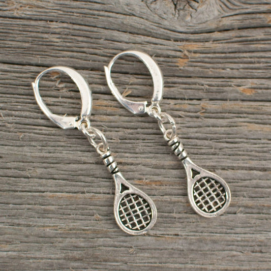 Tennis racquet charm  Silver earrings - Lisa Young Design