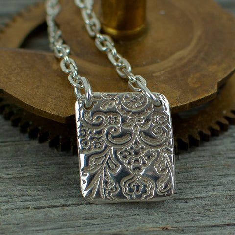 Silver Art Clay Swirl Square Necklace