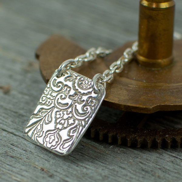 Silver Art Clay Rectangle patterned Necklace