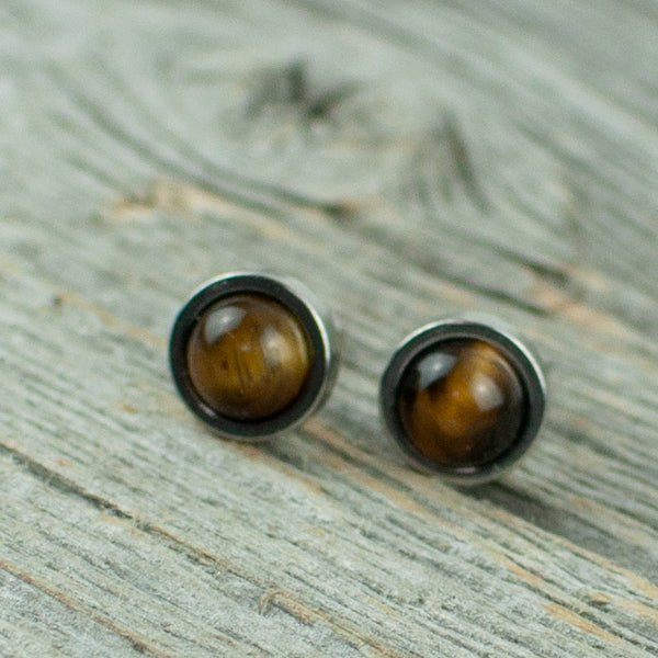 Tiger eyes 6mm stainless steel studs