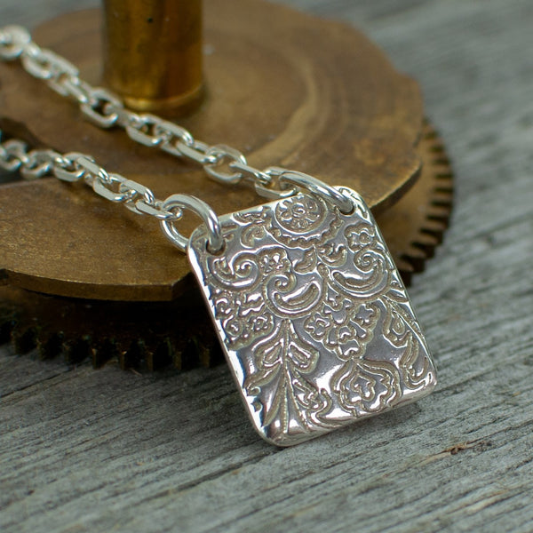 Silver Art Clay Rectangle patterned Necklace