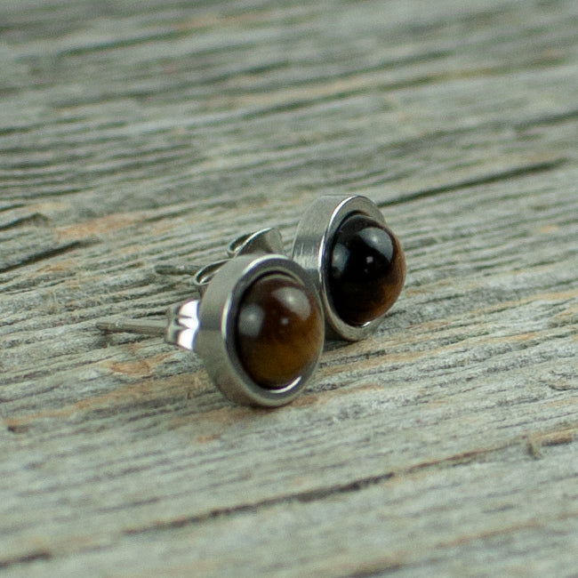 Tiger eyes 6mm stainless steel studs - Lisa Young Design