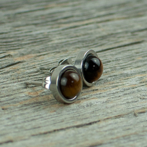Tiger eyes 6mm stainless steel studs