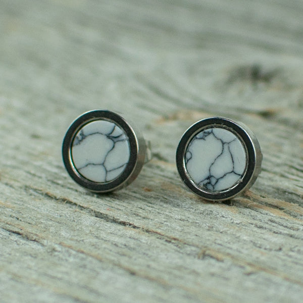 White Turquoise 6mm stainless steel studs